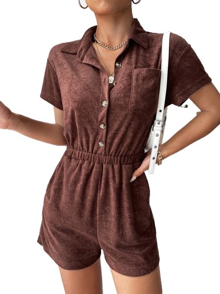 

button front patched pocket shirt romper y40z#, Black;white