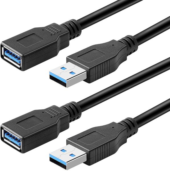 2 pacotes de cabo de extensão USB 3.0 SuperSpeed tipo A macho para cabo extensor fêmea (1 pé)