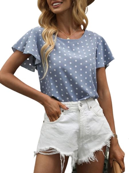 

polka dot butterfly sleeve blouse b1fi#, White