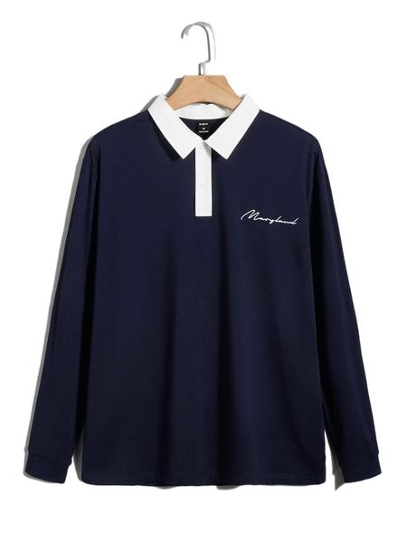 

men letter embroidery contrast collar polo shirt h7kj#, White;black
