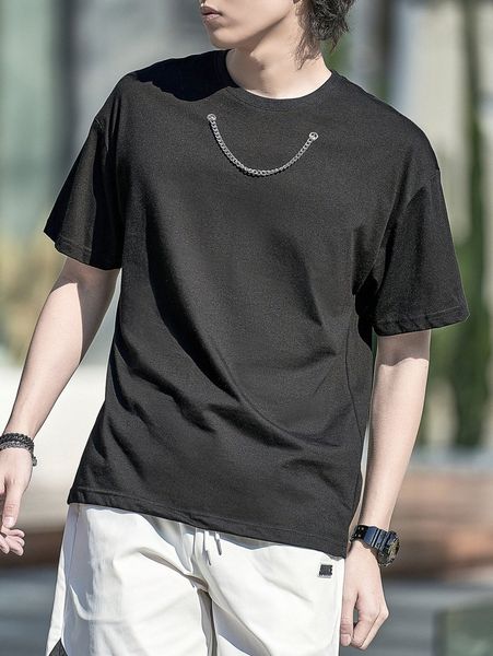 

men solid chain detail tee i8zr#, White;black