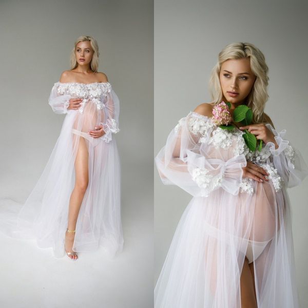 Elegante weiße Ballkleider für Frauen 2022 Brautkleid Spitze Applikation Umstandsmode Fotoshooting Roben Babypartys Abendkleider