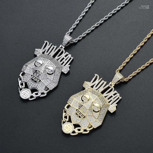 Collane con ciondolo Gioielli hip-hop Catena ghiacciata di alta qualità Placcato oro 18 carati Bling CZ Diamante simulato Dun Deal Collana testa di cane Elle22