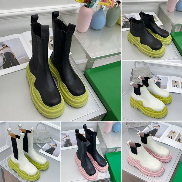

luxuy designer boots leather martin premium chaelsea booties ankle fashion non-slip warm wave colorful rubber outsole elastic webbing comfor, Black