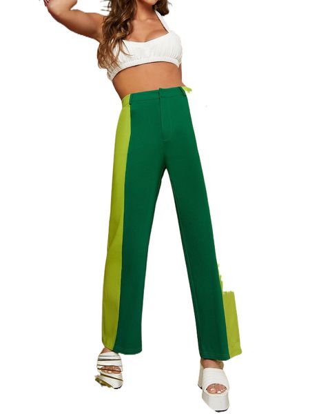 

two tone high waist pants a69m#, Black;white