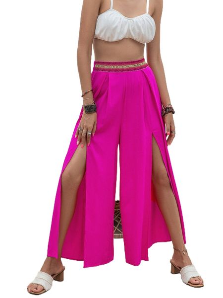 

rusttydustty split thigh wide leg pants 73c9#, Black;white