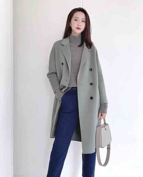 

women's wool blends frank double breasted coat women's fine australian wool blended silk doublesided, Black