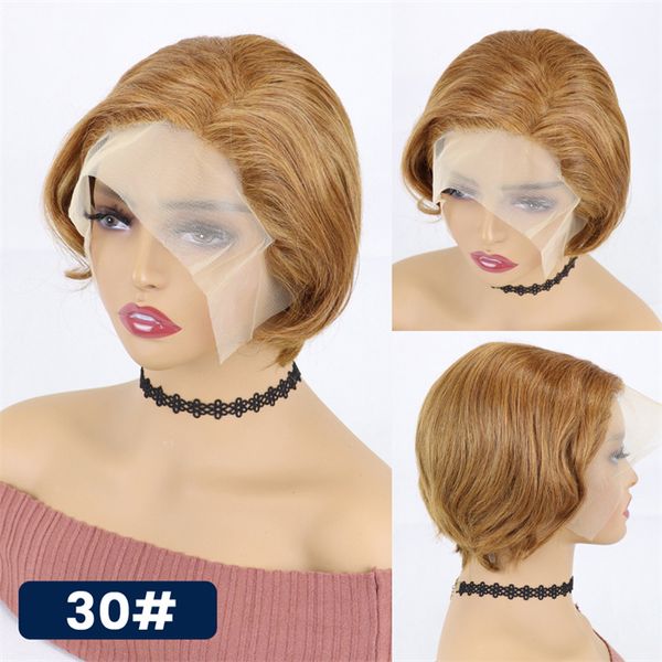 Parrucca diritta corta Bob 13x4 anteriore in pizzo per capelli umani pre pizzicata parrucche brasiliane corte pixie cut per donne nere Transaprent