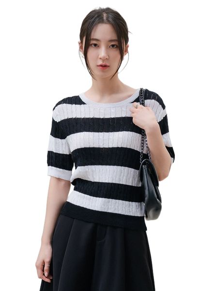 

dazy-less two tone knit r1op#, White;black