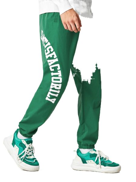 

men letter graphic drawstring waist pants l97u#, Black