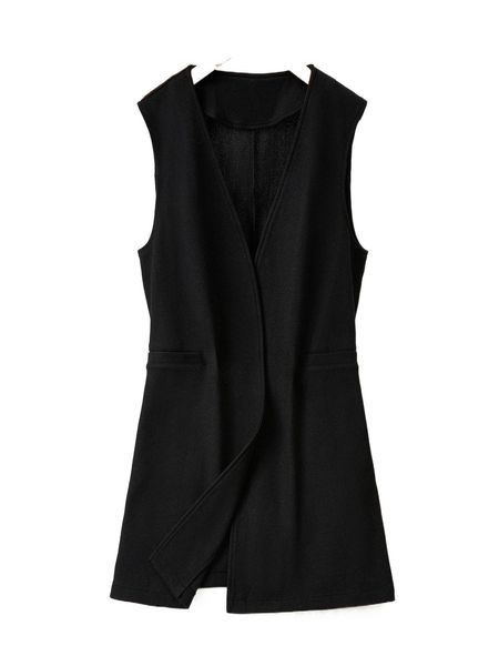 

plus open front vest overcoat v7fz#, Black