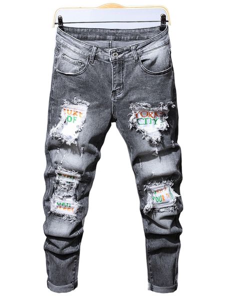

men letter graphic ripped jeans o2z4#, Blue