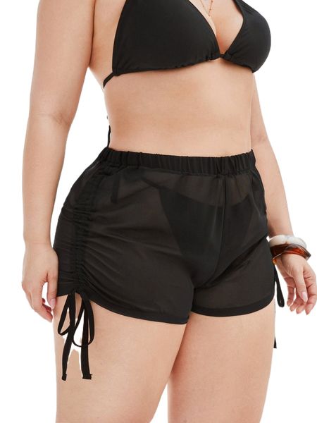 

plus drawstring side cover up shorts without bikini b2gv#, Black