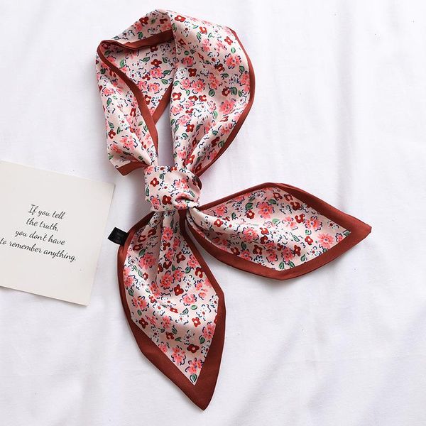 

design skinny scarf solid striped print women silk small handle bag ribbons female head scarves for lady 90 10cm, Blue;gray
