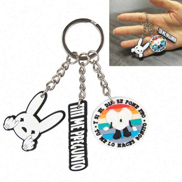 

2022 new bad bunny customized 2d 3d silicone resin key chain charms mini shoes sneaker soft rubber pvc keychains, White;pink