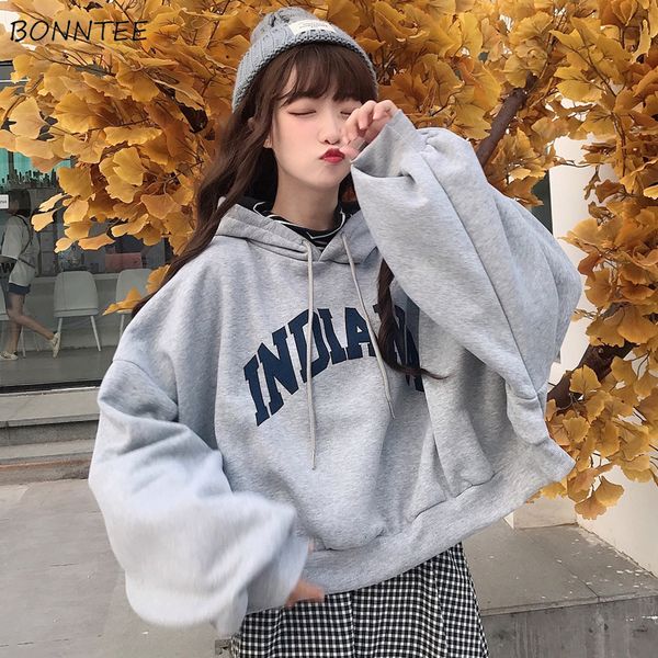 

hoodies women hooded thick aesthetic loose false twopiece letter allmatch leisure simple trendy shcoolgirls clothing stylish 220815, Black