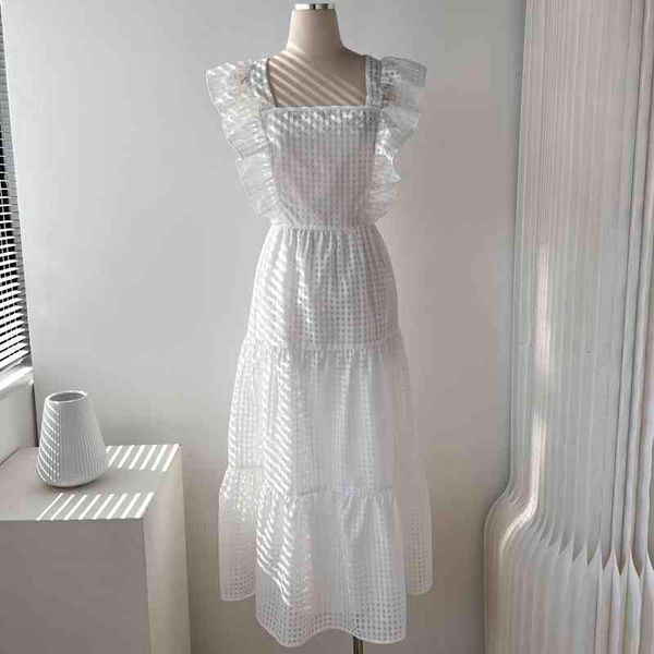 

casual dresses foreign trade original single gentle holiday wind lotus leaf edge square neck white long skirt plaid high waist temperament d, Black;gray