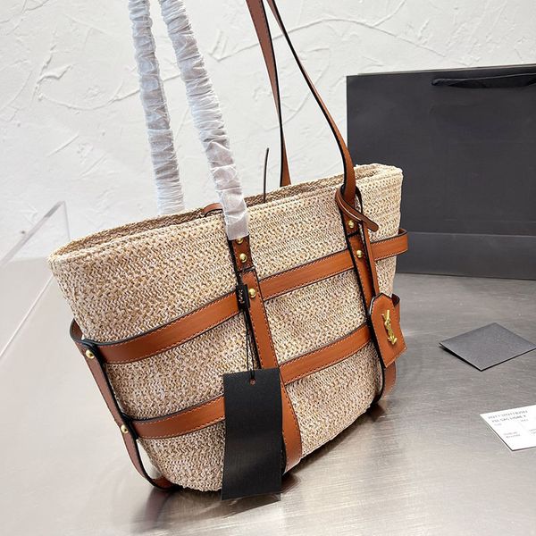

straw bag crochet summer beach bag shoulder handbags shop bags weave tote bag women handbag rivet crossbody bags purse large capacity totes