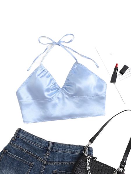 

backless knotted satin cami x4tu#, White