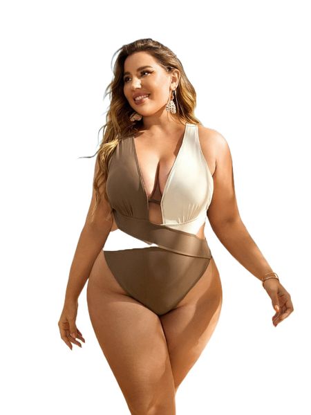 

plus two tone crisscross scrunch butt one piece swimsuit m7hr#, White;black