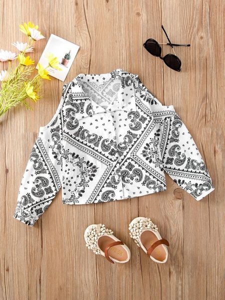 

toddler girls paisley & scarf print cold shoulder blouse she, White;black