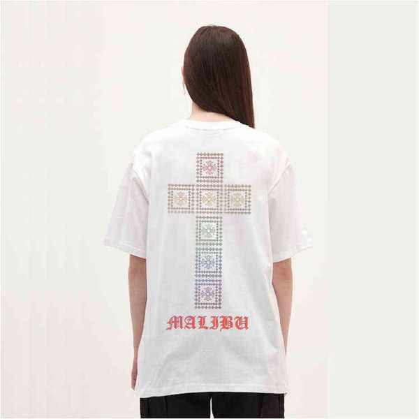 

factory online export new designer brand short sleeves ch cross pattern colorful gradient front and back printing men's round neck pull, White;black