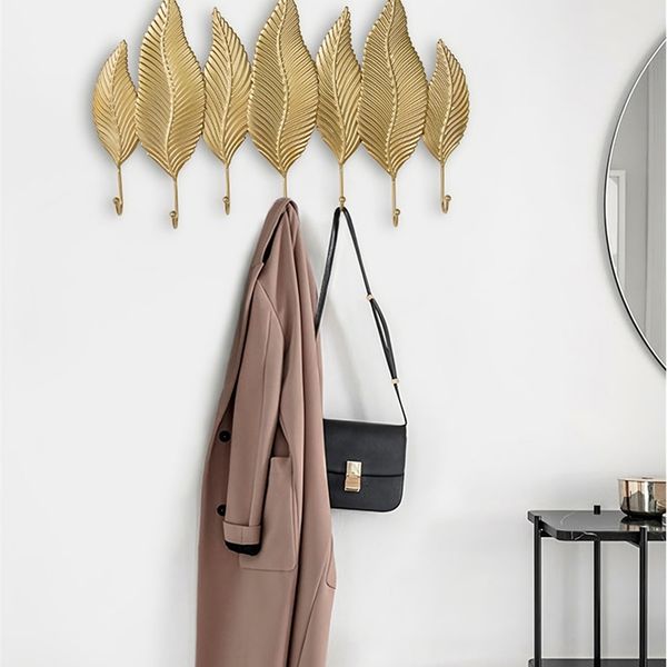 Modern dekoratif kancalar kapı anahtar duvar kancası nordic ceket askı yaratıcı altın yaprak giysileri şapka kanca anahtar tutucu duvar asılı 201021