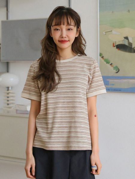 

dazy striped round neck tee 80xj#, White