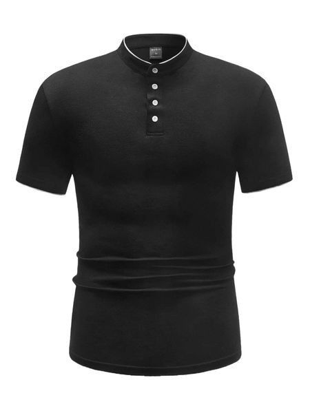 

men button half placket polo shirt t3s8#, White;black