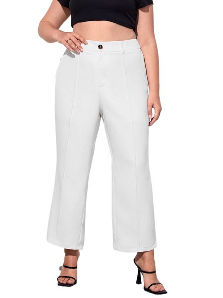 

plus high waist seam detail pants o07q#, Black