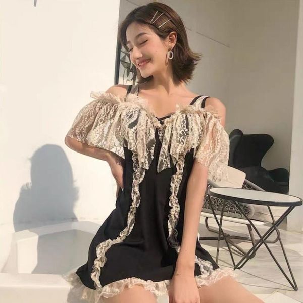 

women's swimwear cover-up women korean beachwear black vintage fashion v-neck elegant lady patchwork design summer vocation inswomen&#0, White;black