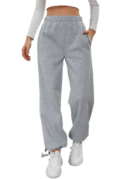 

solid elastic waist slant pocket sweatpants r7rr#, Black;white