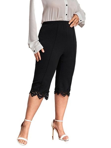 

plus guipure lace hem pants r3nj#, Black