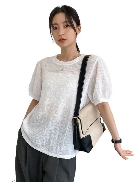 

dazy-less puff sleeve round neck tee h1yg#, White