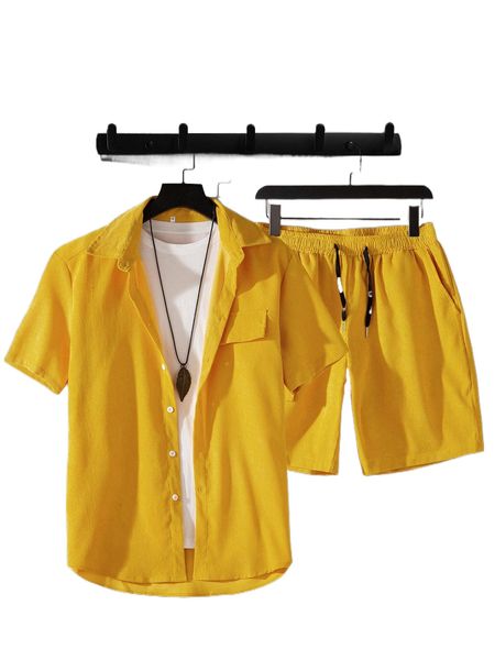 

men high low hem shirt & drawstring waist shorts without tee n9kq#, Gray