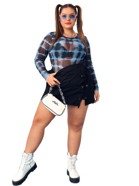 

plus tie dye mesh without bra z3tc#, Black