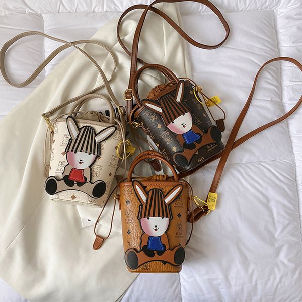 

fashion children rabbit handbag kids letter printed bucket bag girls cut bunny pu leather messenger bags a9003, Black