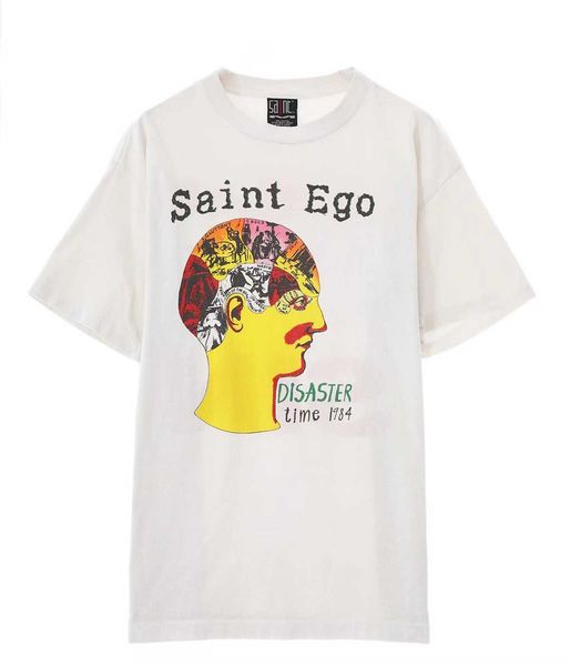 

men's t-shirts saint michael 22ss hnmansin vintage printed cotton crew neck short sleeve t-shirt, White;black