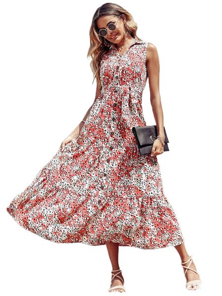 

all over print button front belted dress d8vb#, Black;gray
