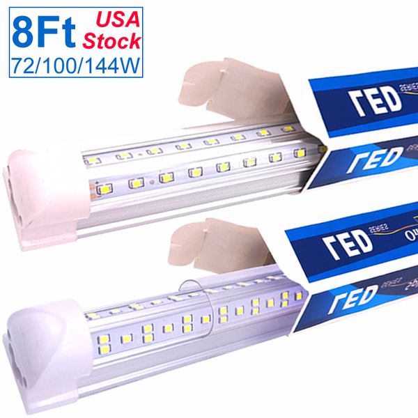 Lampade a LED 8FT Tubo da 100 W 144 W, luci da negozio da 96 '' 6500 K Daylight White Dual Side T8 Lampada da 8 piedi integrata a forma di V (equivalente a una lampadina fluorescente da 200 W 300 W) OEMLED