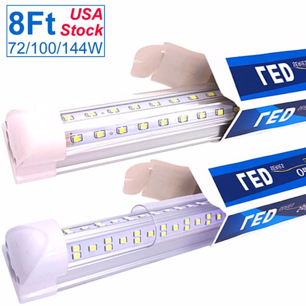 8ft LED Işık Fikstür 100 W 144W Tüp, 96 '' Dükkan Işıkları 6500 K Gün Işıkları Beyaz Çift Yan T8 V-Şekil Entegre 8 Ayak Lambası (200W 300 W Floresan Ampul Eşdeğeri) Oemled