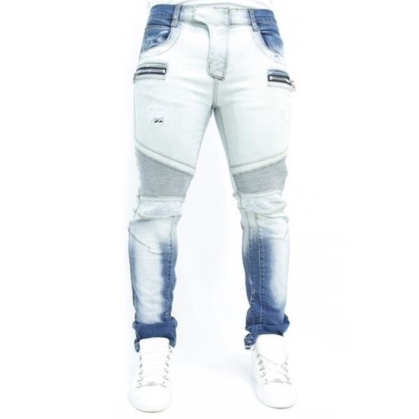 Men Jeans Straight Zipper Biker Jean calças de cintura alta primavera de streetwear masculino desigred calça jeans calças 220606