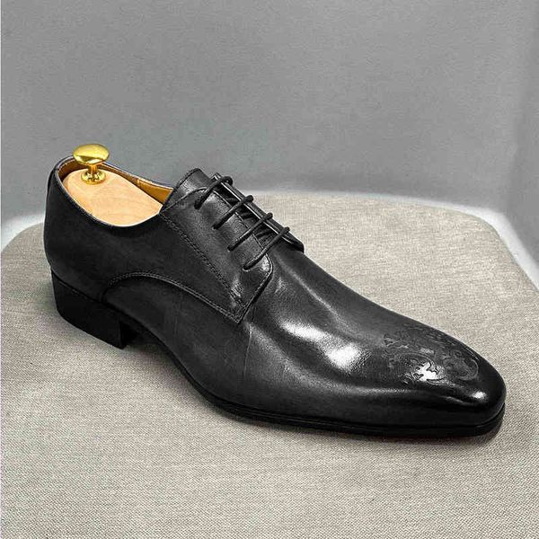 

dres shoe 2022 busines shoe men oxford genuine cow leather be toe fashion outdoor lace up carved office wedding 220723, Black