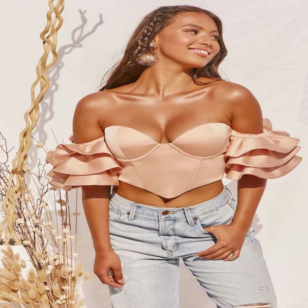 

beaukey est lavendar champagne flower sleeves bodycon lovely bright off shoulder straplessparty club camis 210414, White