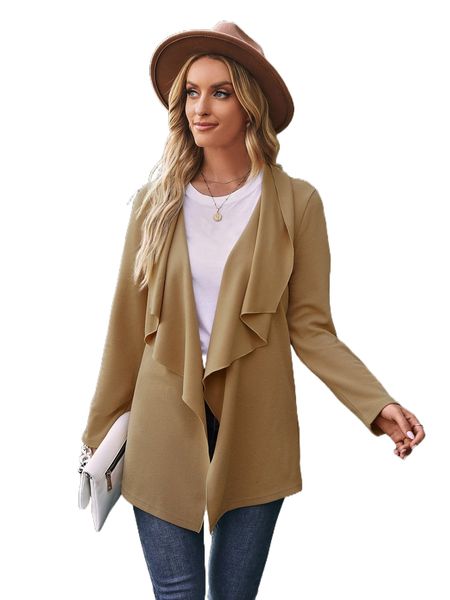 

waterfall collar open front coat 484z#, Black