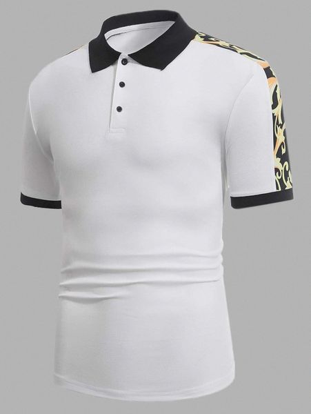 

men baroque print contrast trim polo shirt t7cv#, White;black
