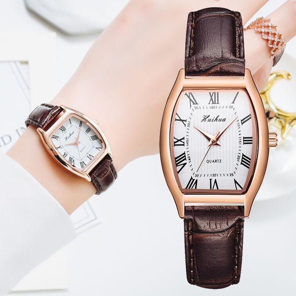 Relógios femininos casuais Bracelet Leather Strap Oval Quartz Ladies Assista Women Women Relógio Relógio Relógio Feminino Brown Relógio