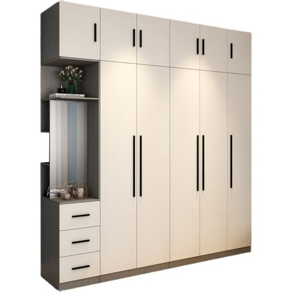 Móveis de madeira maciça guarda-roupa casa quarto moderno e minimalista simples montagem aluguel combinação gabinete multifuncional large280o