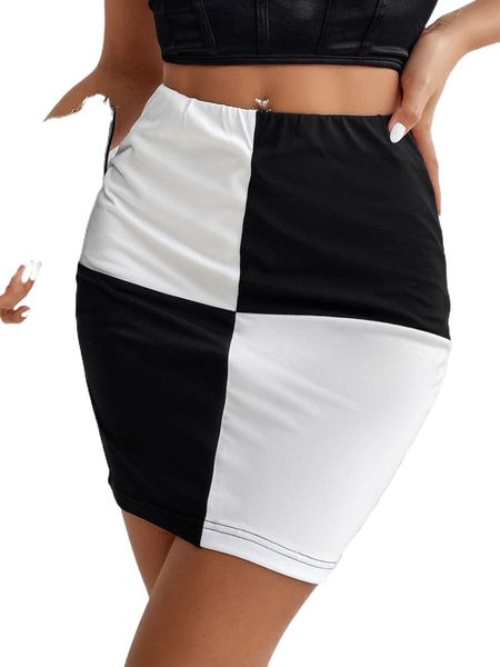 

two tone bodycon skirt j8q5#, Black