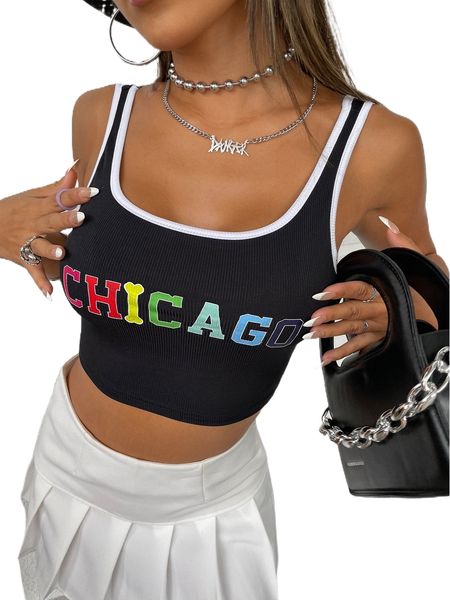 

letter graphic contrast binding crop tank t3a2#, White